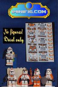 Custom LEGO Star Wars Orange Clone Trooper decals x 5  