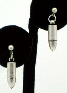 New Silvertone Bullet Dangle Earrings Lead Free  