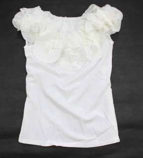 New Womens/Girls Flower Neckline Shoulder Vest/Top 1853 White/Blue 