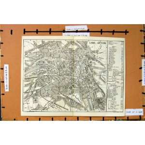  Map 1881 Street Plan Liege Luttich Belgium Meuse River 