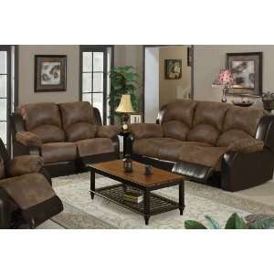   2pc Reclining Sofa Set in Brown Suede and Leatherette