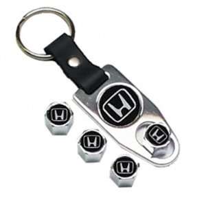   cap gift set 4 chrome caps with key fob wrench with black Honda logo