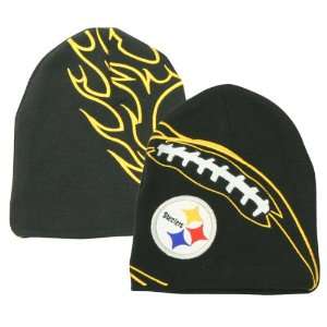 Pittsburgh Steelers Flame Football Embroidered Winter Knit Beanie 