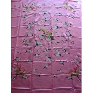  Chinese Silk Embroidery Bed Spread 100 Crane Pink 