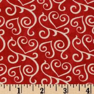  44 Wide Moda LAmour Heart Scrolls Red Fabric By The 