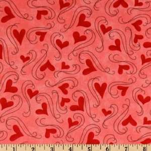  44 Wide Moda L`Amour Swirling Hearts Rose Fabric By The 