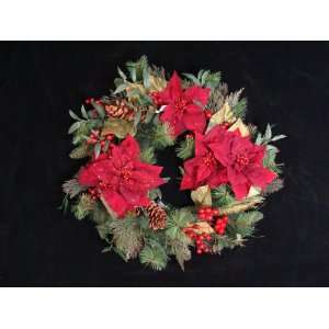  26 Poinsettia Berry and Pine Cone Christmas Wreath 
