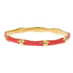   14K Gold Fill & Coral Enamel Bamboo Style Bangle Bracelet Jewelry
