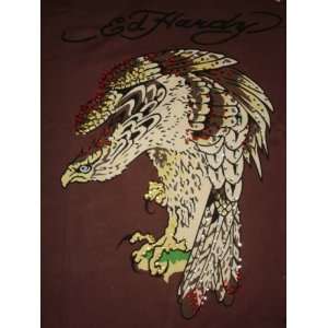   Mens Don Ed Hardy Rhinestone Eagle Brown T shirt XL: Everything Else