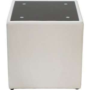    Steel End Table w/ Glass Top in White Leather