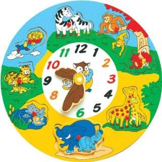  Wooden Clock Large   Fun Loving Animals Toys & Games