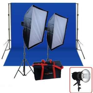   Photography with background stand & blue backdrop