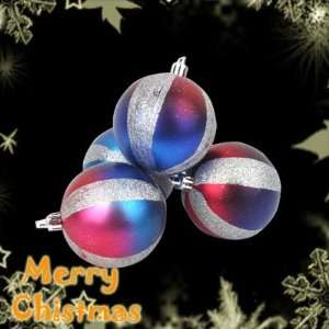  4 Pcs Baubles Christmas Tree Decoration, Red Blue Glittery 