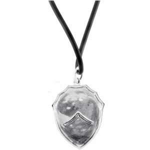 Sterling Silver Pure in Heart Sheild Necklace with 18 Black Rubber 