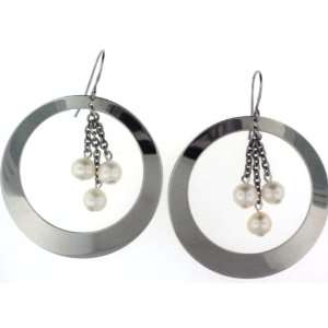  Stainless Steel High Polished Circle Shape Dangle Earrings 
