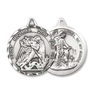  St. Michael Sterling Silver Medal with 24 Stainless Chain Patron 