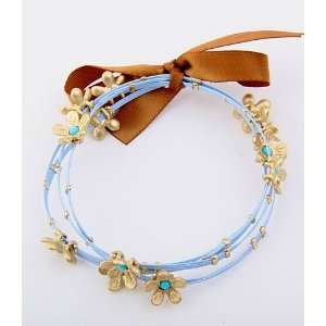  Gorgeous Goldtone Flower Memory Wire Bracelet Set Jewelry