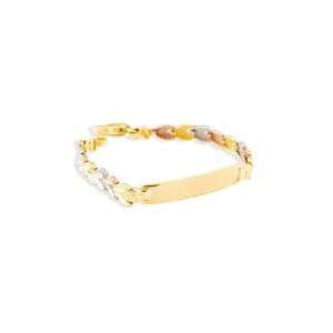  14k White Solid Rose Gold Floral Leaf Links ID Bracelet Jewelry