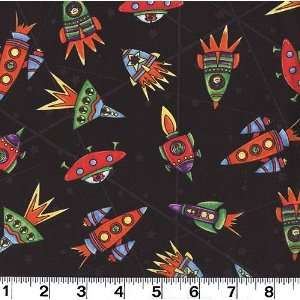  45 Wide Spacebots Spaceships Black Fabric By The Yard 