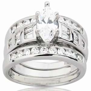  Sterling Silver Cubic Zirconia Marquise Wedding Day Ring Jewelry