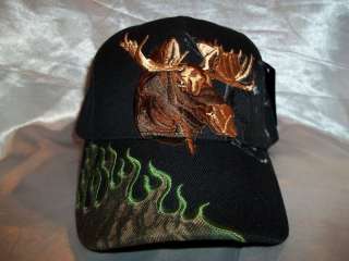 BLACK MOOSE HAT CAP WITH CAMO FLAMES ON THE BILL  