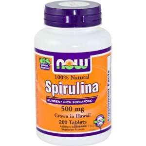  Now Spirulina 500mg, 100% Natural Hawaiian, 200 Tablet 