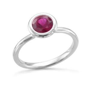 Natural Ruby and Diamond Engagement Ring in 14k White Gold Solitaire 