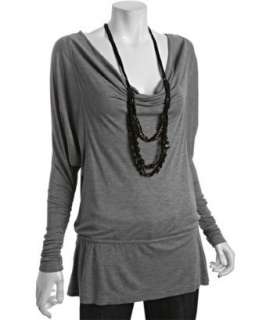 BCBGMAXAZRIA heather grey jersey beaded necklace top   up to 