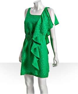 Cynthia Steffe grass textured silk Wesley ruffle front dress