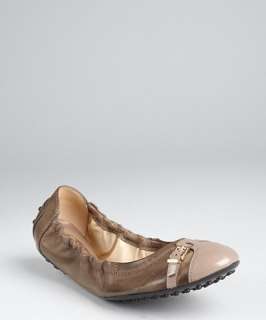 Tods tobacco leather buckle detail cap toe ballet flats
