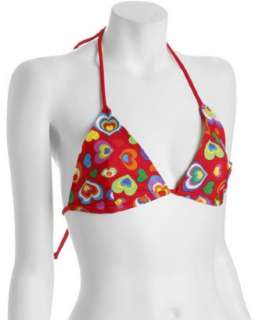 Shoshanna red heart sliding triangle halter top   