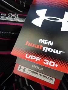   HeatGear Golf Shirt Mens S Black Pink Striped Polo UPF 30+  