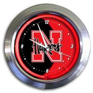 Nebraska Cornhuskers Chrome Neon Clock 