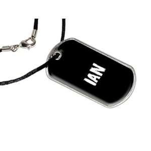 Ian   Name Military Dog Tag Black Satin Cord Necklace
