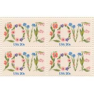  Flower Love Issue Set of 4 x 20 Cent US Postage Stamps NEW 