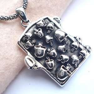  Mens Fashion Jewelry Skull Heads Pendant Silver Necklace 