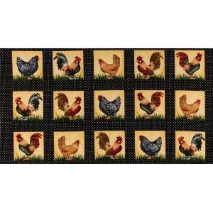  44 Wide Timeless Treasures Chickens Panel Black Fabric 