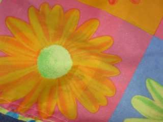Fabric Neon Daisy Floral Shower Curtain with Hooks EUC  