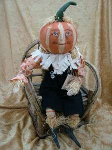   Pierre Halloween Autumn Folk Art Pumpkin Head Doll Joe Spencer  