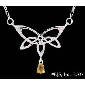   Knot Pendant , Citrine set gemstone, 17 Figaro chain, Celtic Jewelry
