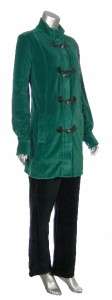 Sutton Studio Womens Cotton Blend Green Black Velour Toggle Jacket 