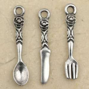  SPOON FORK KNIFE Silver Plated Pewter Charms (3): Home 