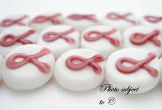 36 Pink RIBBON Glass Breast Cancer Coin Beads 10mm LAMPWORK Awareness 
