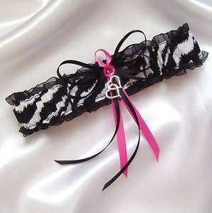 Zebra Black Hot Pink Jewel Toss Wedding Garter Gift Box  