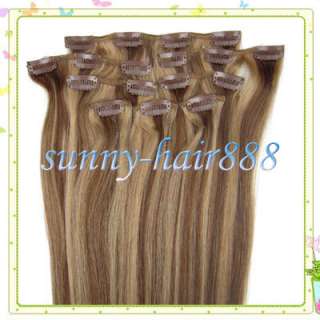 208 Pcs Clip In 100% Asion Human Hair Extensions #4/27 mixed color 
