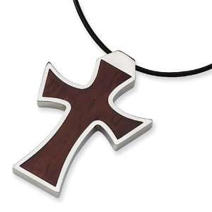  Stainless Steel Leather Cord Wood Cross Necklace: Vishal 