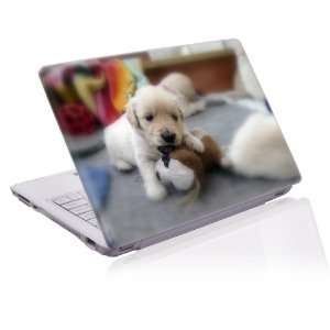   laptop skin protective decal cute puppy biting teddy: Electronics