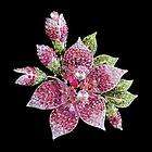 51 Flower 4 Bud Brooch Pin Pink Swarovski Crystal  