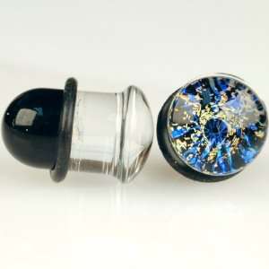   Color Foil Galaxy Plugs 0g Blue/Copper Glasswear Studios Jewelry