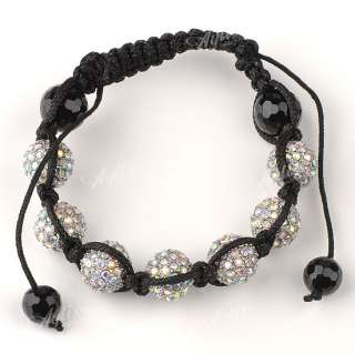 10 Color Crystal Disco Hip Hop Ball Beads Bracelet Macrame Mens 